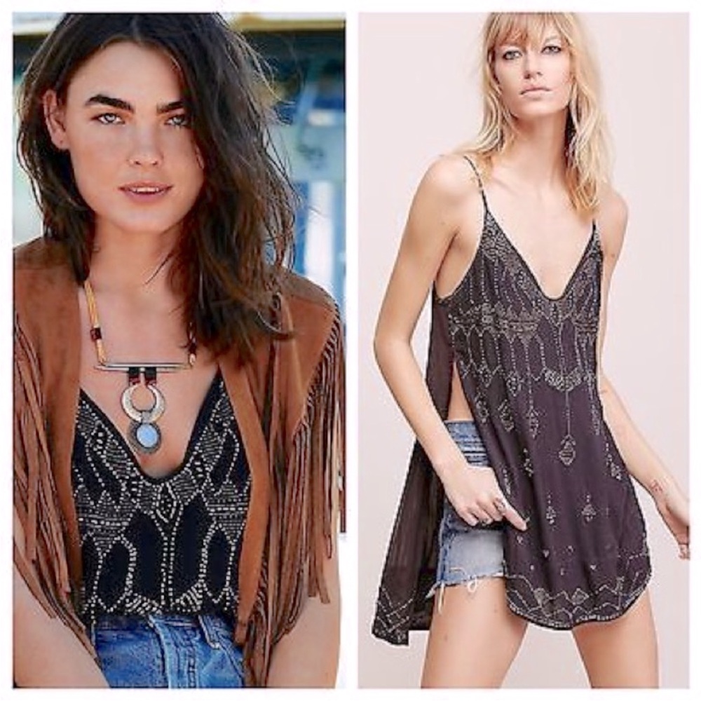 NWT Free People “Dancing in the Moonlight” beaded tunic